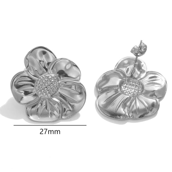 Blumenohrringe aus Edelstahl für Damen - Doppelschichtige Statement-Ohrringe in Goldoptik - Modischer großer Hängeohrring - Party-Schmuck