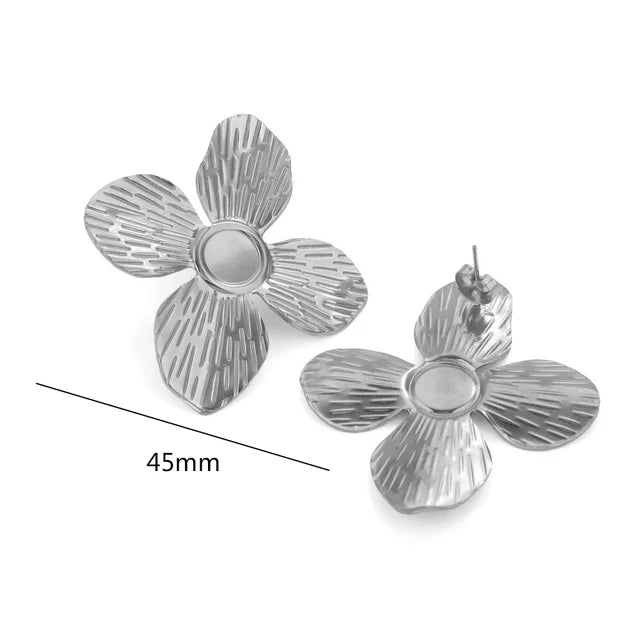 Blumenohrringe aus Edelstahl für Damen - Doppelschichtige Statement-Ohrringe in Goldoptik - Modischer großer Hängeohrring - Party-Schmuck