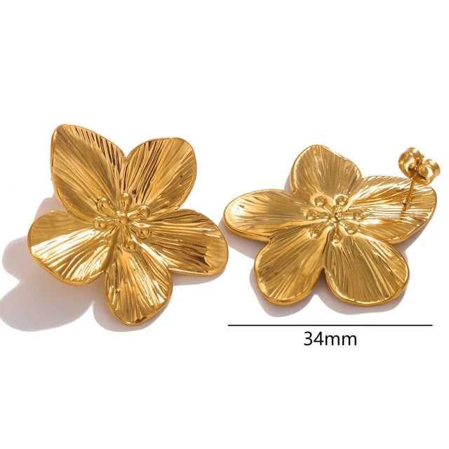 Blumenohrringe aus Edelstahl für Damen - Doppelschichtige Statement-Ohrringe in Goldoptik - Modischer großer Hängeohrring - Party-Schmuck