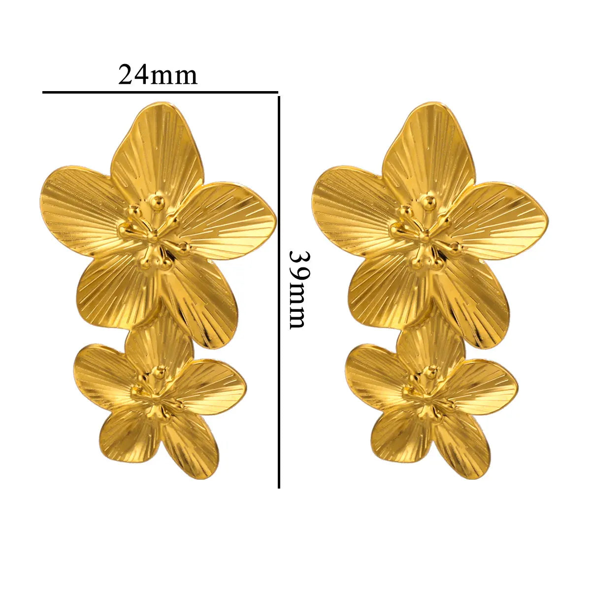 Blumenohrringe aus Edelstahl für Damen - Doppelschichtige Statement-Ohrringe in Goldoptik - Modischer großer Hängeohrring - Party-Schmuck