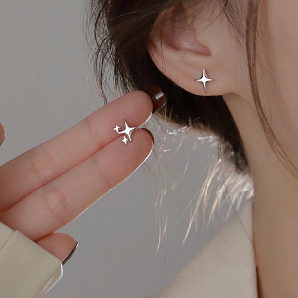 Silberfarbene Sternenohrringe für Mädchen Y2K Frauen Geschenke niedliche Bankettasymmetrie einfacher Ohrring Schmuck Dropshipping Großhandel