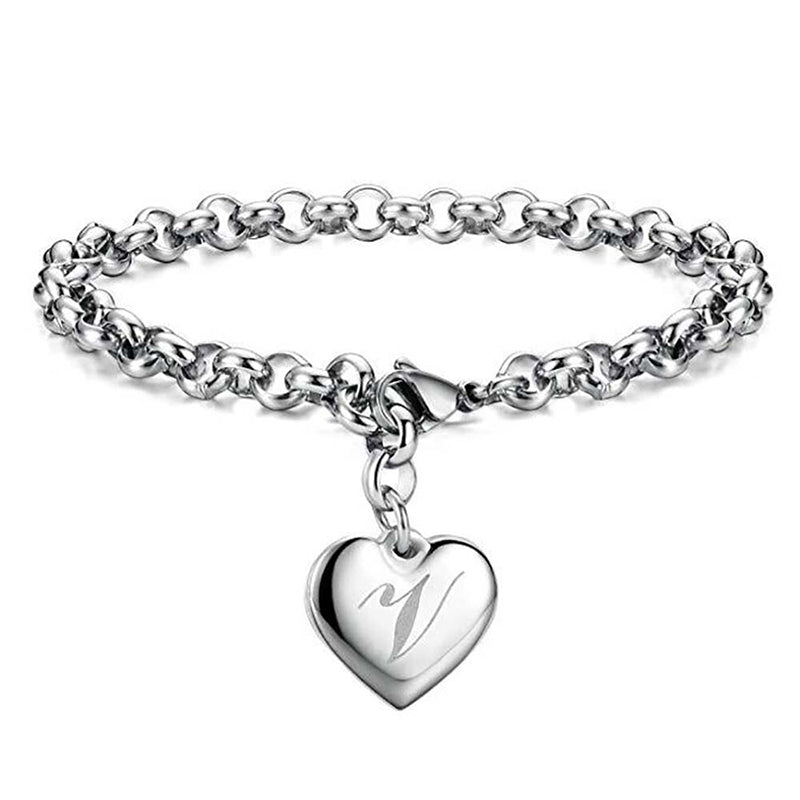 Sterling Silber A Z Anfänglicher Buchstaben Herz Charme Armbänder
