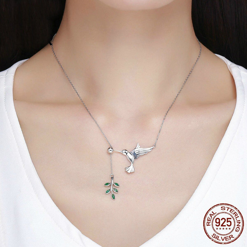 Sterling Silber Hummingbird Grußbaumblätter Halskette