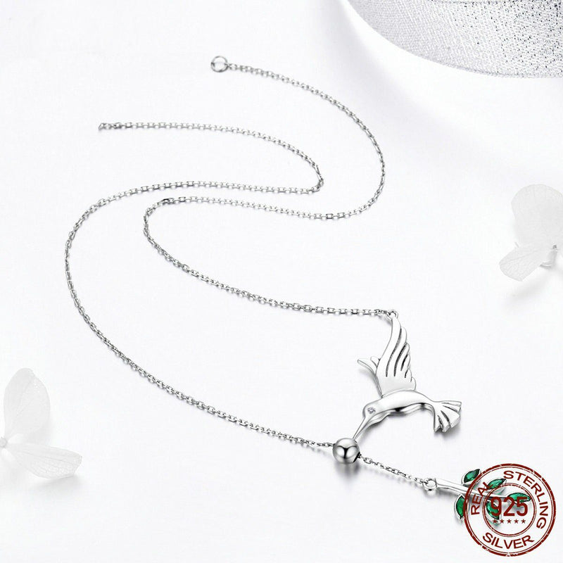 Sterling Silber Hummingbird Grußbaumblätter Halskette