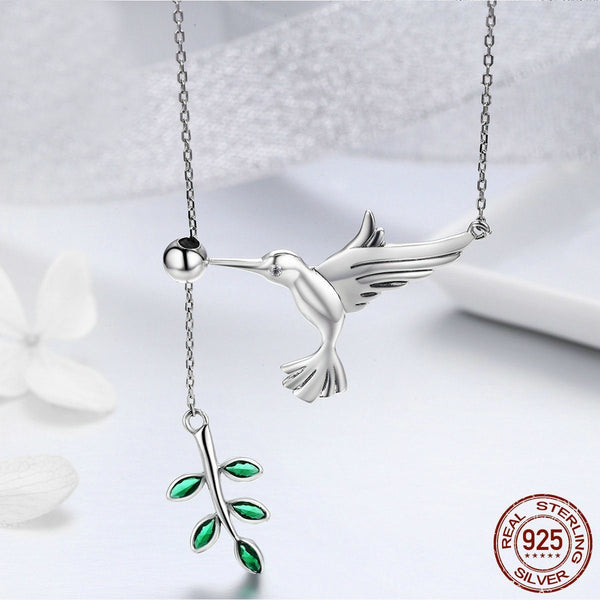 Sterling Silber Hummingbird Grußbaumblätter Halskette