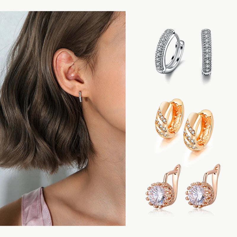 Elegante Roségold Zirkonia Ohrringe | Zirkonia Roségold Stecker Ohrringe