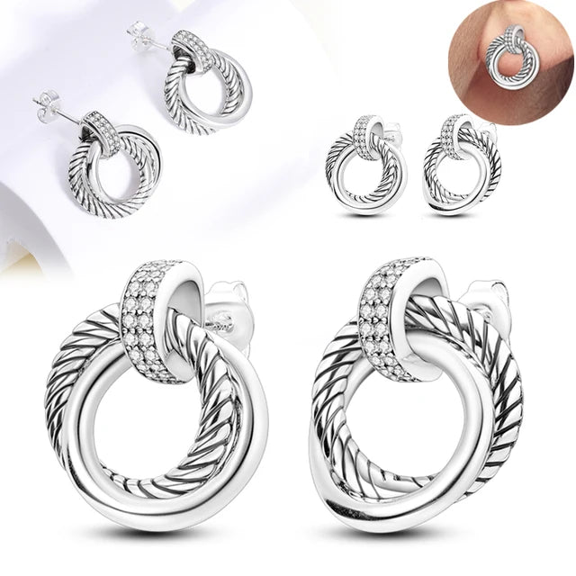 Luxuriöses Silber-Plattiertes Ohrstecker-Set mit kleinen Herzen, Federn und Kronen