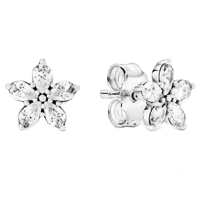 Luxuriöses Silber-Plattiertes Ohrstecker-Set mit kleinen Herzen, Federn und Kronen