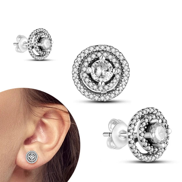 Luxuriöses Silber-Plattiertes Ohrstecker-Set mit kleinen Herzen, Federn und Kronen