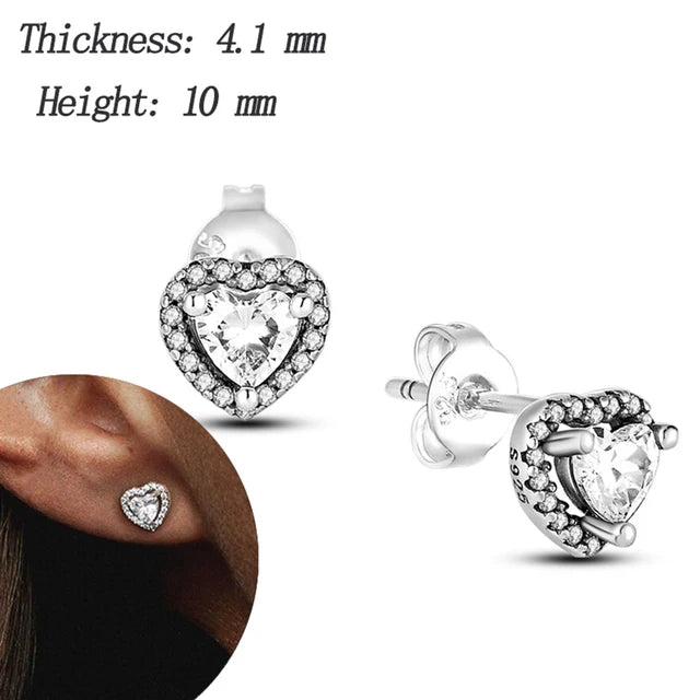 Luxuriöses Silber-Plattiertes Ohrstecker-Set mit kleinen Herzen, Federn und Kronen