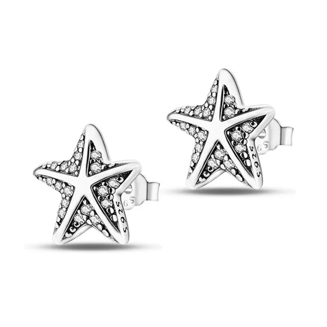 Luxuriöses Silber-Plattiertes Ohrstecker-Set mit kleinen Herzen, Federn und Kronen