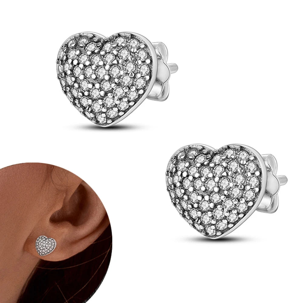 Luxuriöses Silber-Plattiertes Ohrstecker-Set mit kleinen Herzen, Federn und Kronen