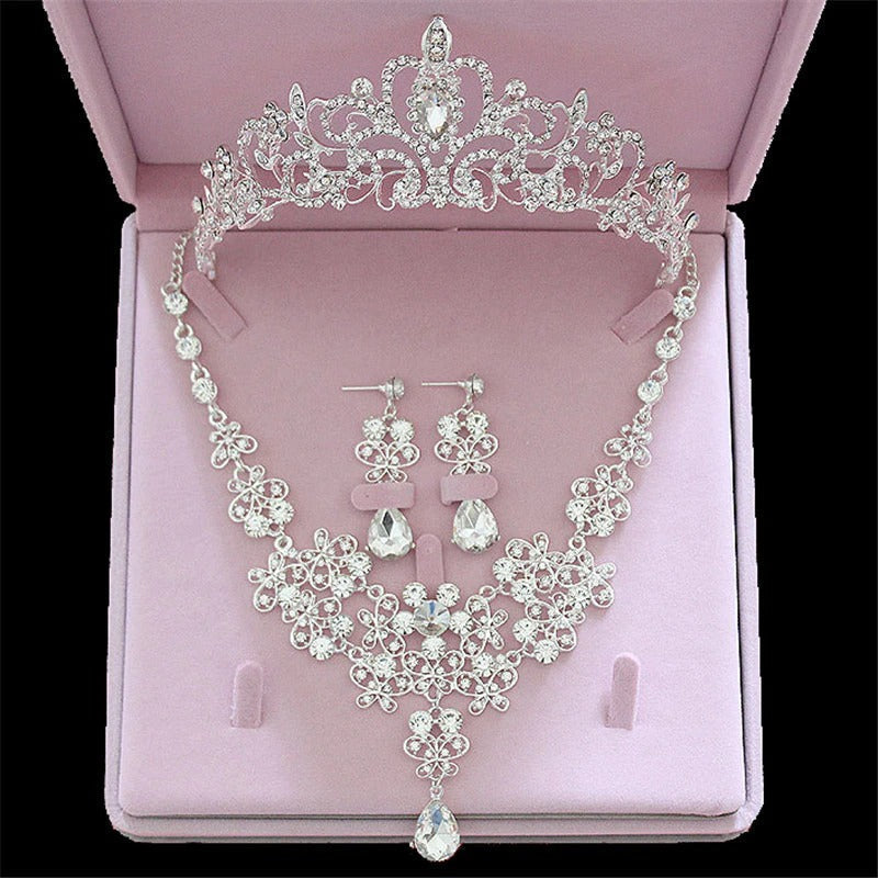 Atemberaubender Strass Tiara Crown Brautschmuckset