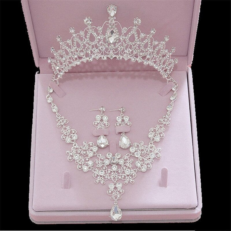 Atemberaubender Strass Tiara Crown Brautschmuckset