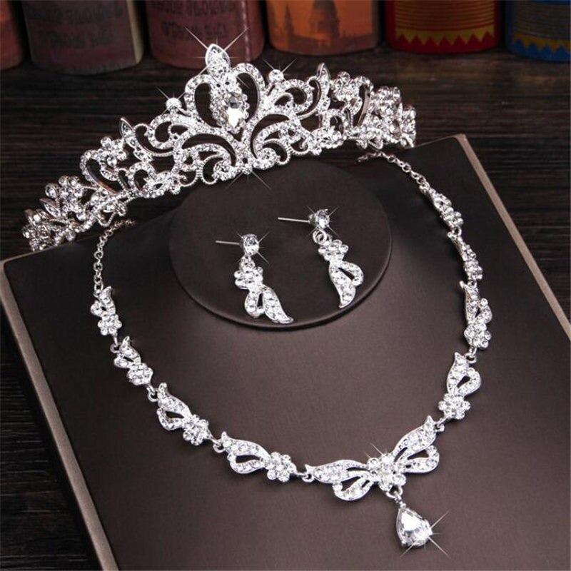 Atemberaubender Strass Tiara Crown Brautschmuckset