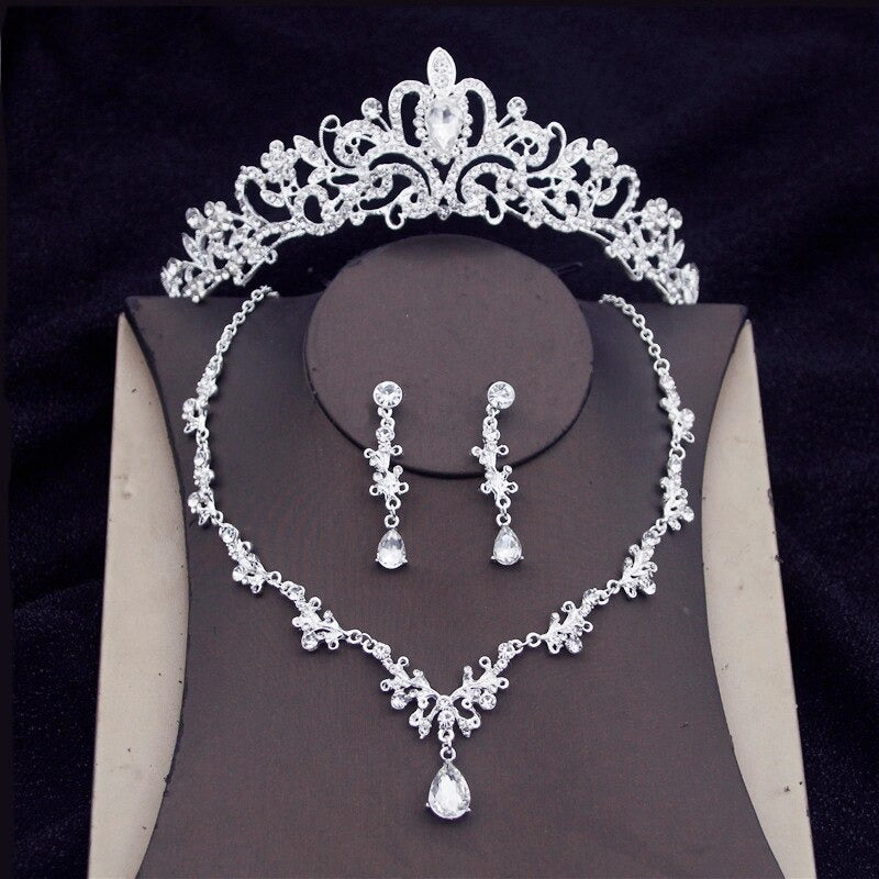 Atemberaubender Strass Tiara Crown Brautschmuckset