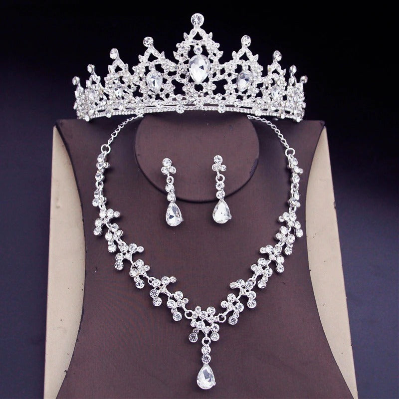 Atemberaubender Strass Tiara Crown Brautschmuckset