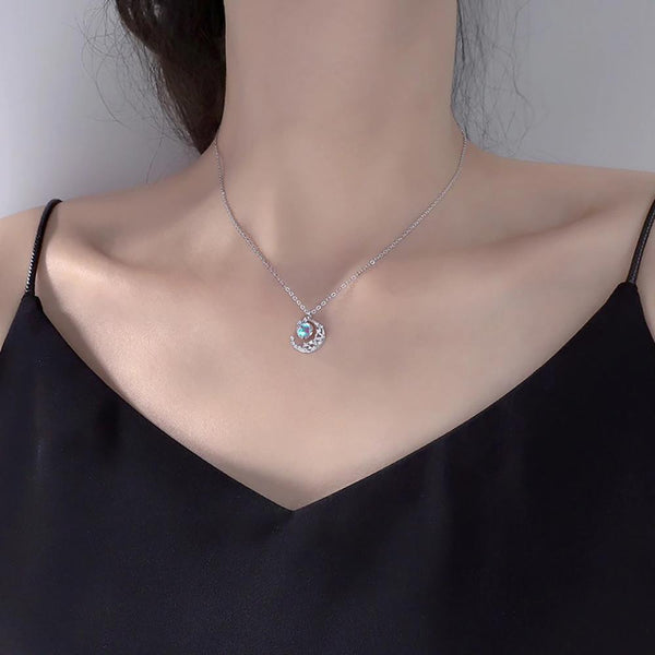 Atemberaubende Sterlingsilber Halbmond Mondkette