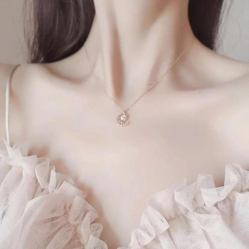 Atemberaubende Sterlingsilber Halbmond Mondkette