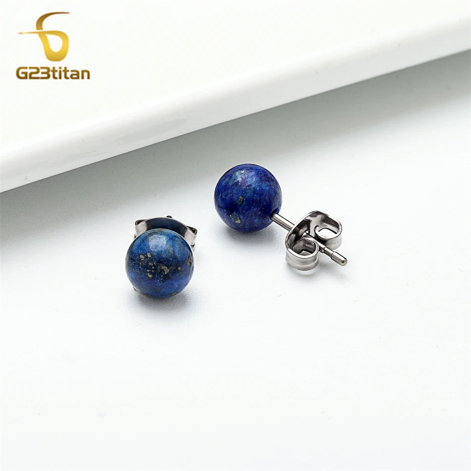 Natürliche blaue Lapislazuli Perlen Ohrringe aus chirurgischem Titan für Frauen und Männer