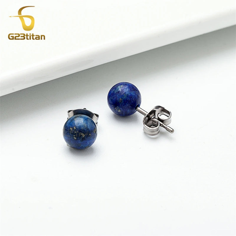 Natürliche blaue Lapislazuli Perlen Ohrringe aus chirurgischem Titan für Frauen und Männer