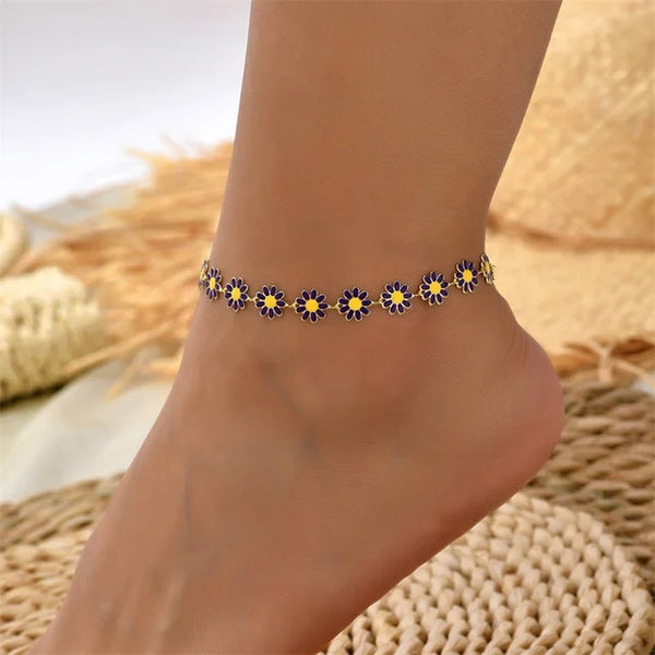 Blumenfußkettchen mit süßen Gänseblümchen für Frauen - Schmuckgeschenke für den Strand und Sandalen