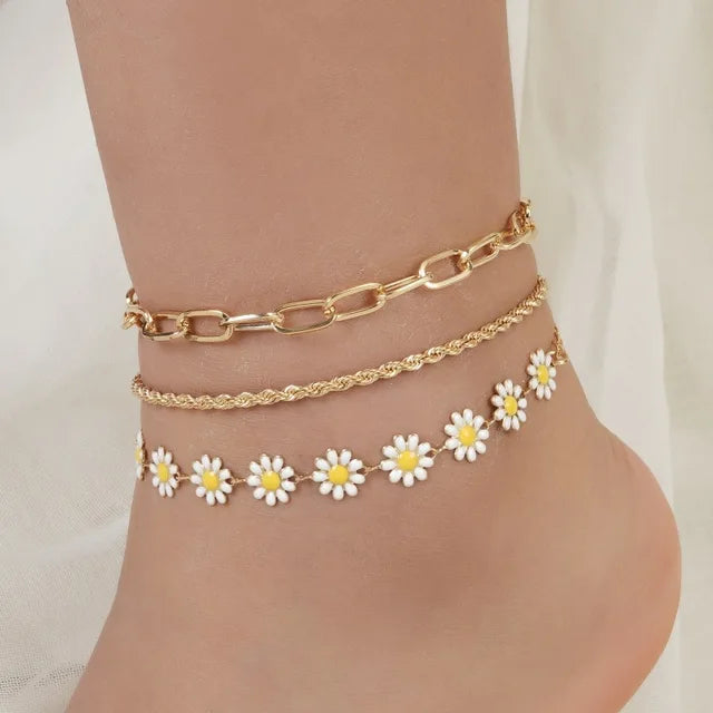 Blumenfußkettchen mit süßen Gänseblümchen für Frauen - Schmuckgeschenke für den Strand und Sandalen