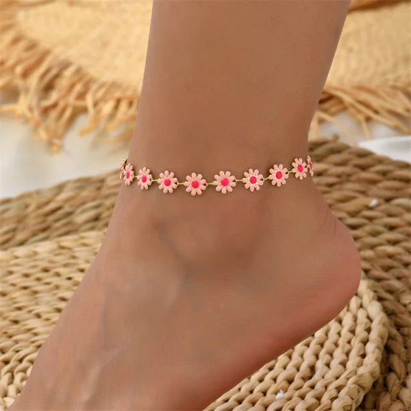 Blumenfußkettchen mit süßen Gänseblümchen für Frauen - Schmuckgeschenke für den Strand und Sandalen