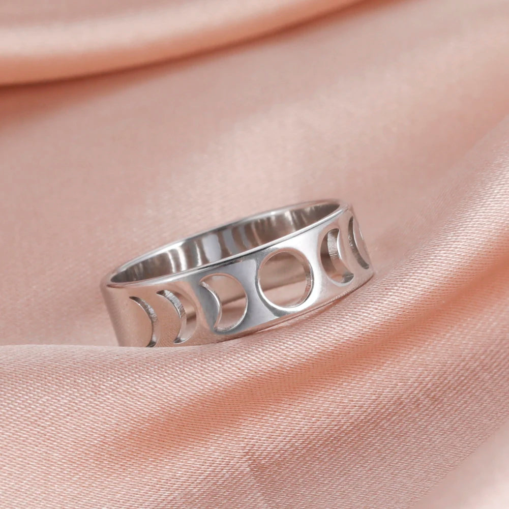 Mond Edelstahl Ring | Finger Ringe aus Edelstahl | Schmuck mit astronomischem Motiv - Ringe