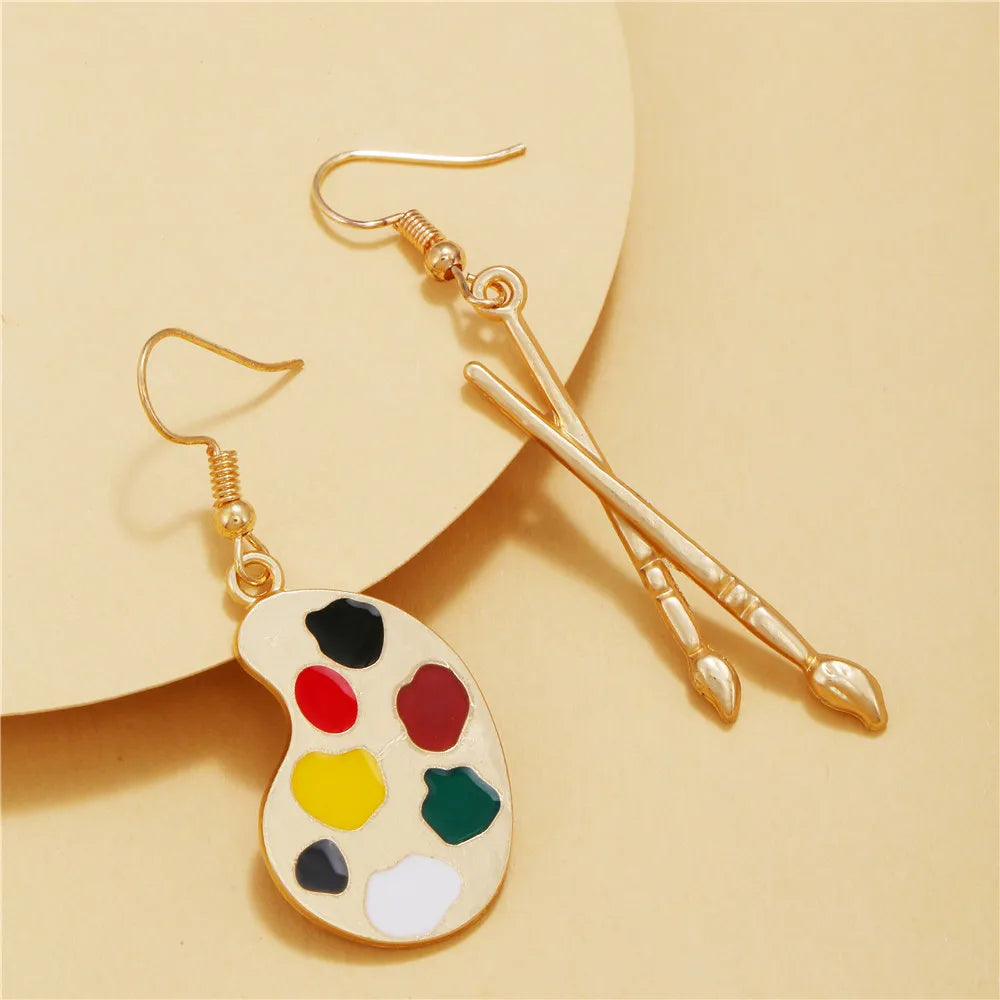 Modische Emaille asymmetrische Farb-Dangle-Ohrringe für Frauen Mädchen Künstlerpinsel-Palette Tropfenohrringe Malwerkzeug Ohrschmuck