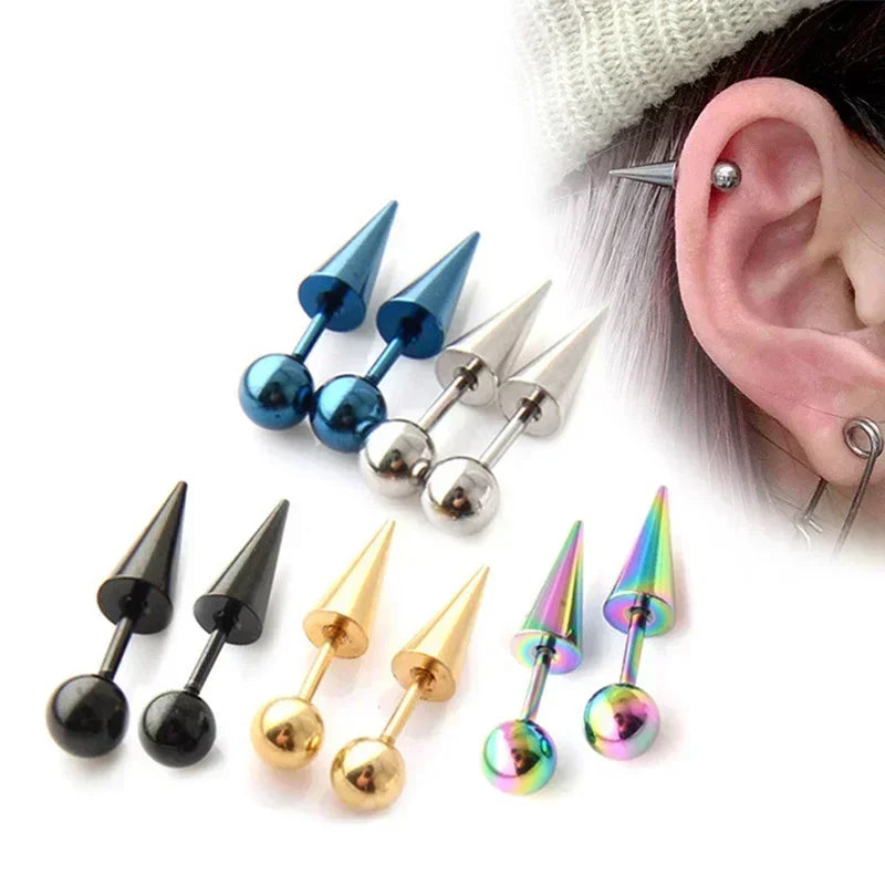 Trendige Spike-Stecker-Ohrringe aus Edelstahl für Frauen und Männer - Körpermodenschmuck in Silberfarbe