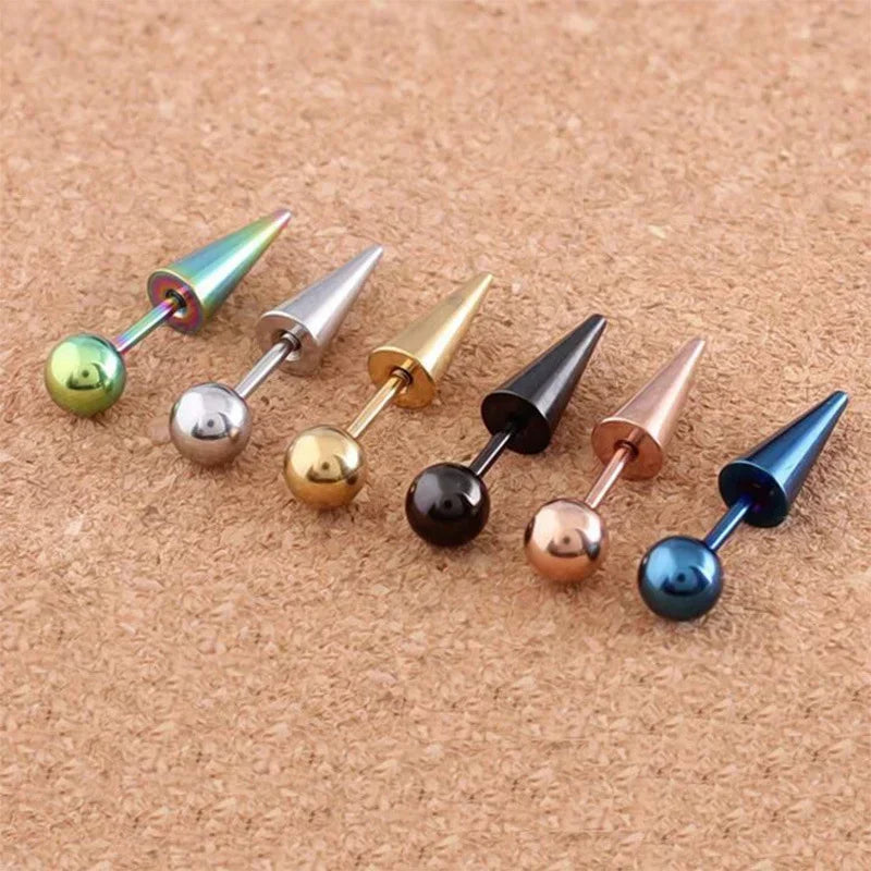 Trendige Spike-Stecker-Ohrringe aus Edelstahl für Frauen und Männer - Körpermodenschmuck in Silberfarbe