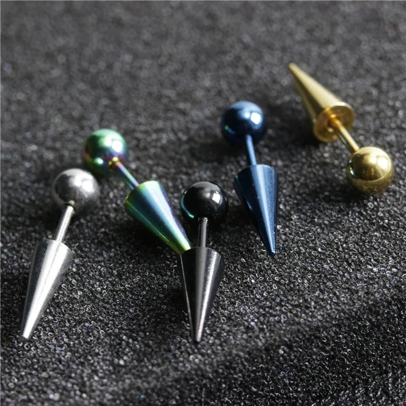 Trendige Spike-Stecker-Ohrringe aus Edelstahl für Frauen und Männer - Körpermodenschmuck in Silberfarbe