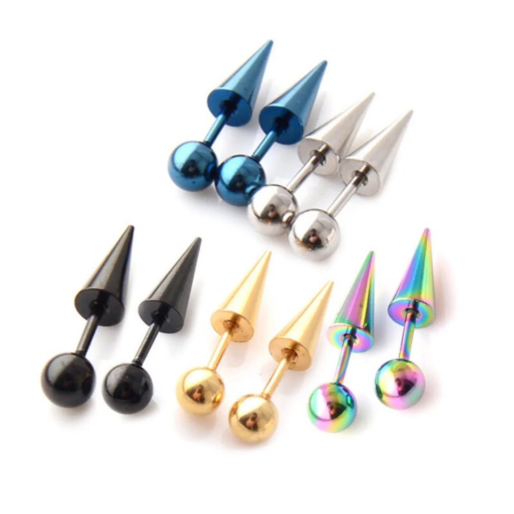 Trendige Spike-Stecker-Ohrringe aus Edelstahl für Frauen und Männer - Körpermodenschmuck in Silberfarbe