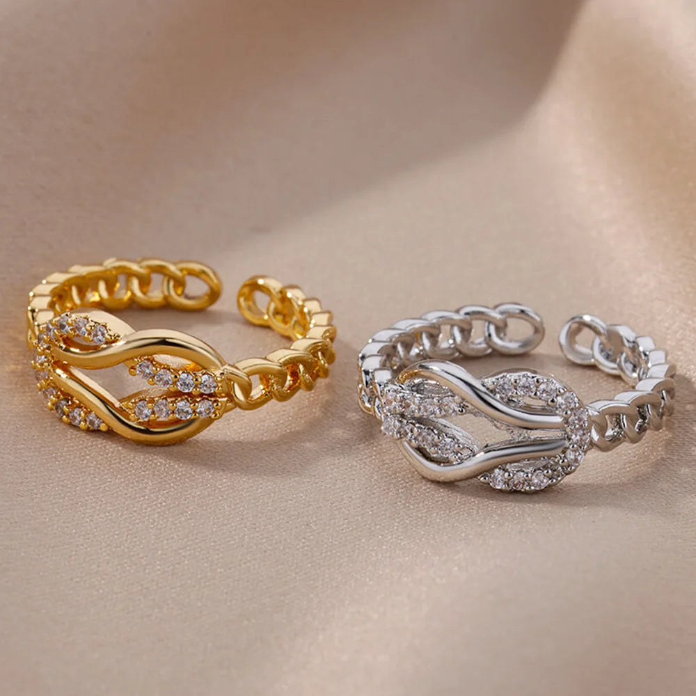 Verdrehte Zirkon-Paar-Ringe für Frauen in Gold- und Silberfarben | Schmuckaccessoires | Einstellbarer Fingerring zur Dekoration