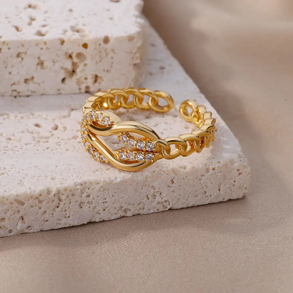Verdrehte Zirkon-Paar-Ringe für Frauen in Gold- und Silberfarben | Schmuckaccessoires | Einstellbarer Fingerring zur Dekoration