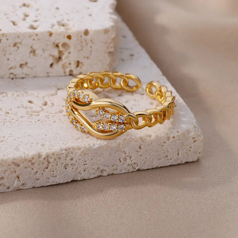 Verdrehte Zirkon-Paar-Ringe für Frauen in Gold- und Silberfarben | Schmuckaccessoires | Einstellbarer Fingerring zur Dekoration