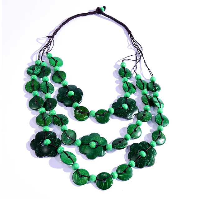 Bohemian Maxi Halskette für Frauen Party Schmuck Mehrschichtige Holzquaste Anhänger Statement Choker Blumenkette Kragen