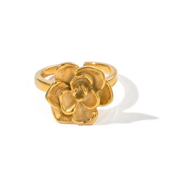 Exquisite Rose Ring in Vintage 18K Gold Color for Women