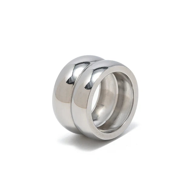 Glamouröser breiter Ring aus Edelstahl mit 18 Karat vergoldeter IP-Beschichtung für Frauen - Hochzeitsband mit 13 mm Breite - Schmuck