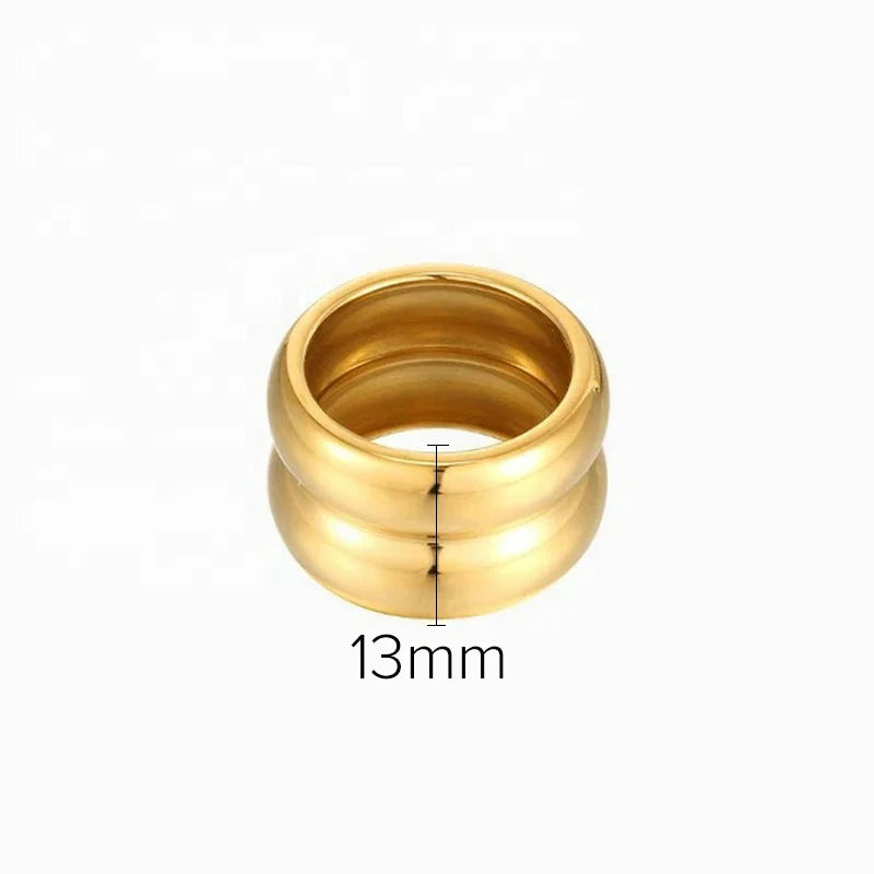 Glamouröser breiter Ring aus Edelstahl mit 18 Karat vergoldeter IP-Beschichtung für Frauen - Hochzeitsband mit 13 mm Breite - Schmuck