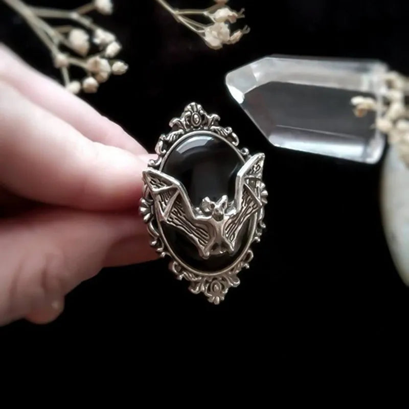 Verstellbarer Vampirring | Schwarzer gotischer Steinring | Vampirtagebuch-Schmuck