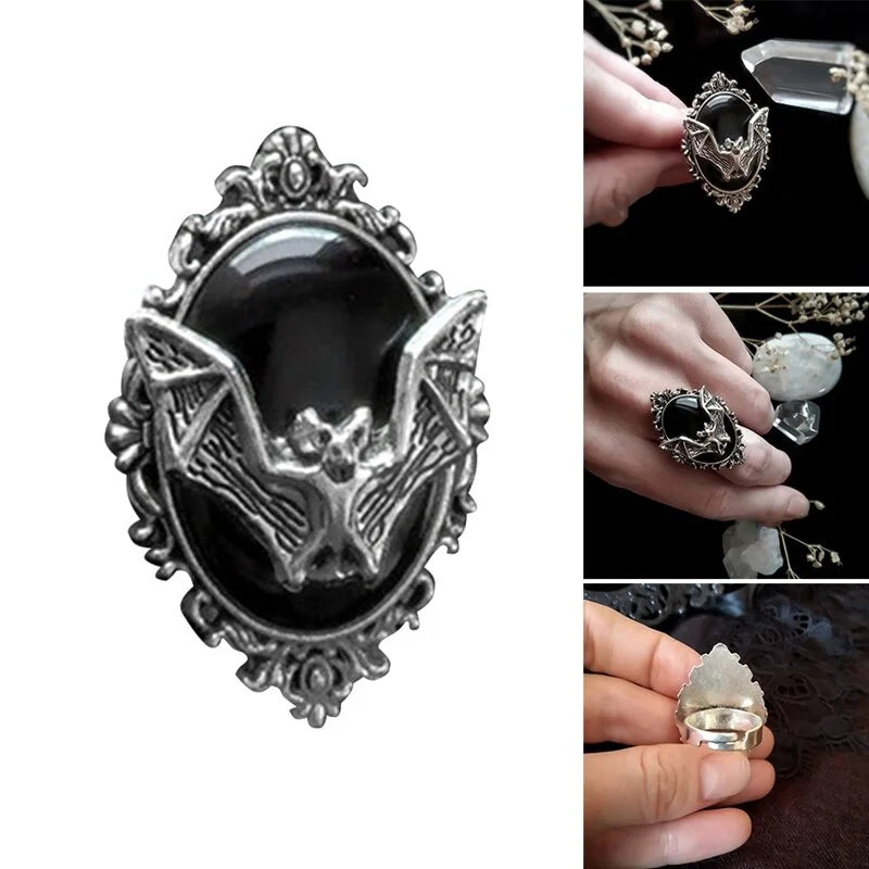 Verstellbarer Vampirring | Schwarzer gotischer Steinring | Vampirtagebuch-Schmuck