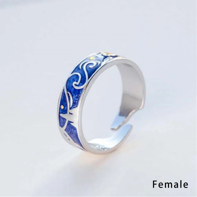 Paar Ringe Sonne Mond | Verstellbarer Sonne Mond Ring | Ring Sternenhimmel Van Gogh