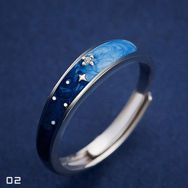 Paar Ringe Sonne Mond | Verstellbarer Sonne Mond Ring | Ring Sternenhimmel Van Gogh