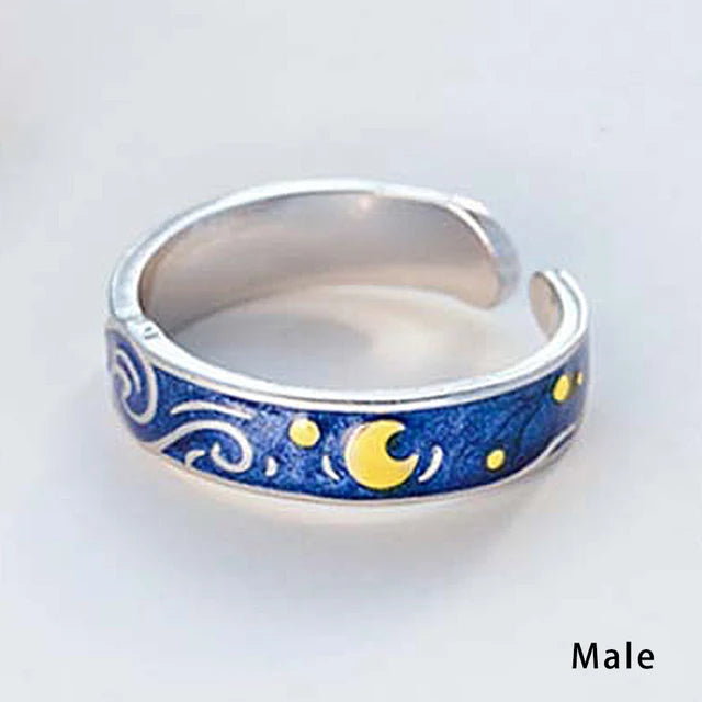Paar Ringe Sonne Mond | Verstellbarer Sonne Mond Ring | Ring Sternenhimmel Van Gogh