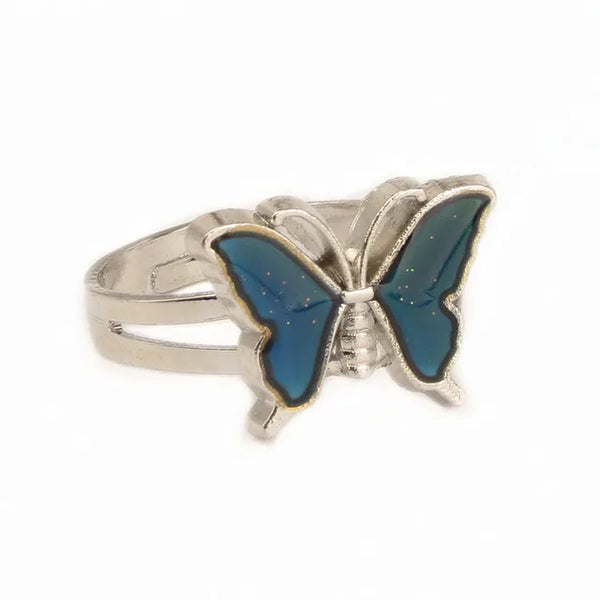 Vintage Stimmungsring mit verstellbarer Größe und Schmetterlingsmotiv