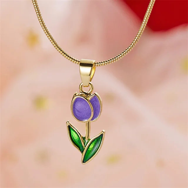 Elegante Vintage Tulpenblüten Anhänger Halskette für Damen - Hochwertiger Schmuck für Hochzeiten und Partys