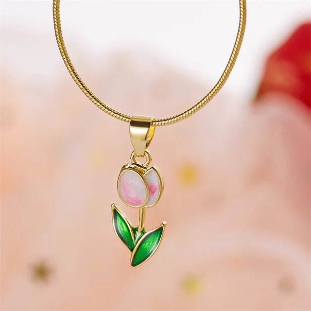 Elegante Vintage Tulpenblüten Anhänger Halskette für Damen - Hochwertiger Schmuck für Hochzeiten und Partys