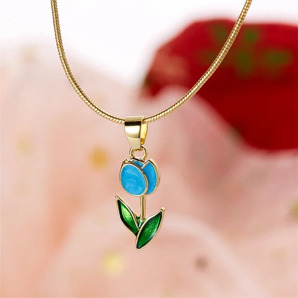 Elegante Vintage Tulpenblüten Anhänger Halskette für Damen - Hochwertiger Schmuck für Hochzeiten und Partys
